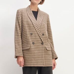 Everlane The ReWool Double Breasted Blazer Beige Houndstooth Size 4 NEW